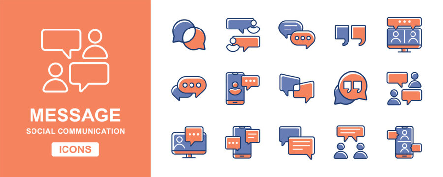 communication message bubble icon set. Discussion, speech, social dialogue conversation vector illustration online forum communicate design collection 