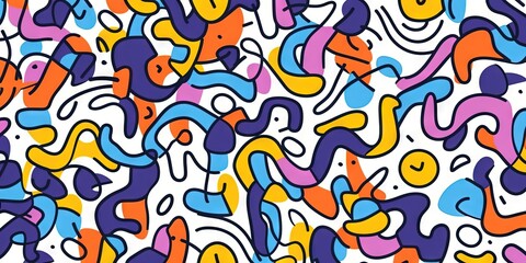 Fototapeta na wymiar Fun and cute abstract minimalist doodle with lines and geometric shapes. Trendy colorful simple background, wallpaper design for kids. Generative AI, AI