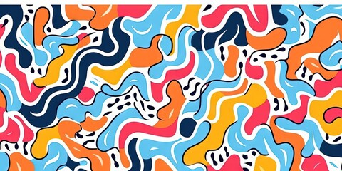 Obraz premium Fun and cute abstract minimalist doodle with lines and geometric shapes. Trendy colorful simple background, wallpaper design for kids. Generative AI, AI