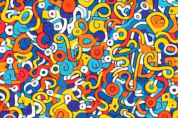 Naklejka premium Cute and fun abstract minimalist doodle with lines and geometric shapes. Trendy colorful simple background, wallpaper design for kids. Generative AI, AI