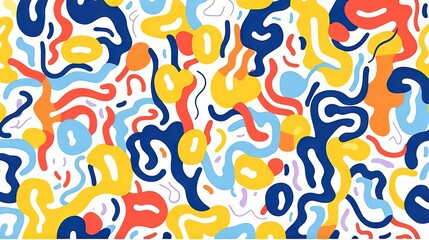 Obraz premium Cute and fun abstract minimalist doodle with lines and geometric shapes. Trendy colorful simple background, wallpaper design for kids. Generative AI, AI