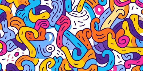 Fototapeta premium Cute and fun abstract minimalist doodle with lines and geometric shapes. Trendy colorful simple background, wallpaper design for kids. Generative AI, AI