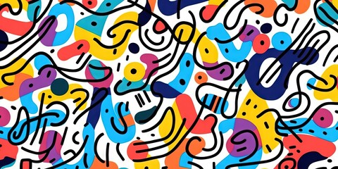Cute and fun abstract minimalist doodle with lines and geometric shapes. Trendy colorful simple background, wallpaper design for kids. Generative AI, AI