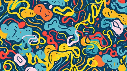 Obraz premium Cute and fun abstract minimalist doodle with lines and geometric shapes. Trendy colorful simple background, wallpaper design for kids. Generative AI, AI