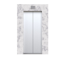 Elevator with closed door or chrome metal office building elevator doors Isolated