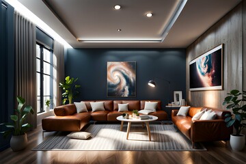 Fototapeta premium luxury interior living room, Generative AI