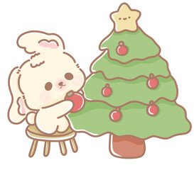 Kawaii Bunny Christmas Collection hand drawn illustration