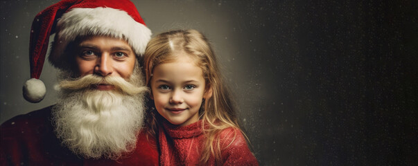 Man in santa claus costume with little girl