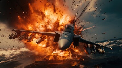 Fototapeta premium fighter plane crash over sea