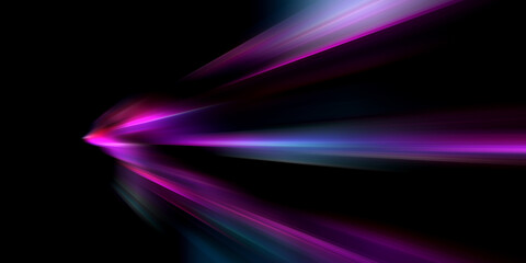 Abstract neon light rays background. A Colorful Motion Background of City Light Trails. Speed of light in space on dark background - obrazy, fototapety, plakaty