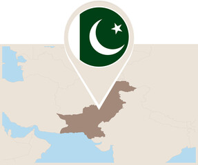 Map and flag of Pakistan