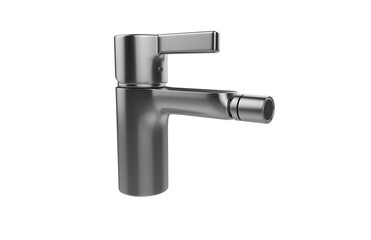 Faucet model isolated on light background, single faucet, stainless steel texture, home industry accessories, 3d rendering.