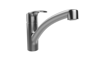 Faucet model isolated on light background, single faucet, stainless steel texture, home industry accessories, 3d rendering.