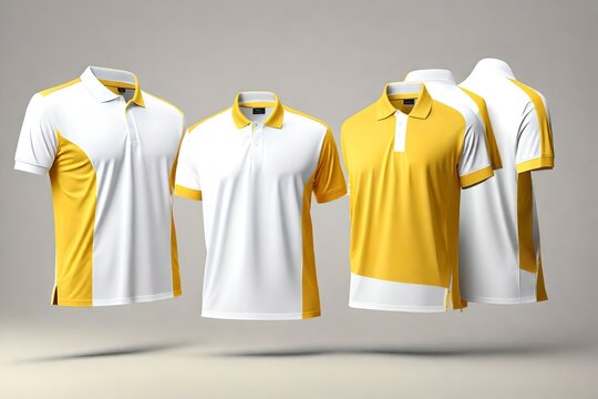 Yellow T Shirt, Dressing , White And Yellow Polo Shirt Template, Front And Back View