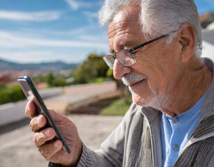Anciano Descubriendo la Tecnología del Smartphone sonriendo