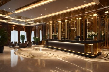 interior of a church, 3d render of luxury hotel reception lobby