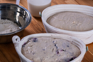 artisan bread dough in fermentation basket