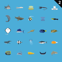 Fish Sea Creatures Cartoon Vector Illustration Set 2