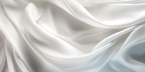 White luxury satin fabric folds, Rippled white silk fabric satin cloth gathers glamour, Smooth elegant white silk cloth texture can use for wedding backdrops and for other purposes generative AI - obrazy, fototapety, plakaty