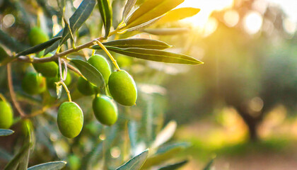 Fototapeta premium olive fruit tree garden branch close up sunlight background mediterranean olive trees growing