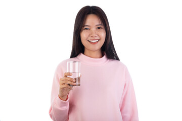 Young woman holding glass of water