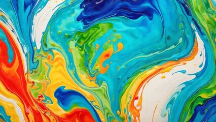 AI Generative. Abstract splash of green blue red orange yellow marbling water color background illustration art wallpaper. 