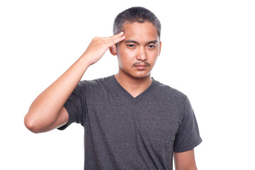 Man with strong headache. Isolated on white background. Healthcare and health problem concept