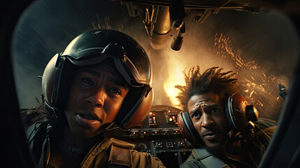  woman and man in cockpit of fighter jet