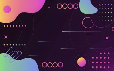 abstract 2d wallpaper, neon lines, circles, shapes, purple black blue colorful background, ai generative
