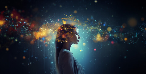 Obraz premium woman dancing in the nightclub, an AI decision making algorithm incorporating a glowing