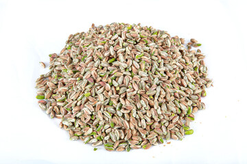 Chopped cut pistachio nuts Concept. Ground, Milled, Crushed or Granulated Pistachio Powder.