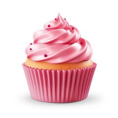 Pink cream cupcake . Cut out on transparent