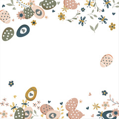 Obraz premium Frame made of elements for Easter. Traditional Easter elements. Vector illustration. Traditional easter ornament. Happy easter. Hand-drawn. Vector illustration.