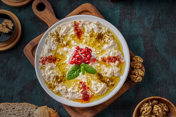 Baba ghanoush appetizer plate with walnuts