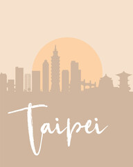 City poster of Taipei with building silhouettes at sunset