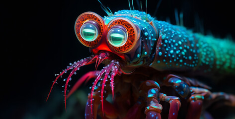 Naklejka premium blue crab spider, a mutant mantis shrimp with lasers for eyes 2D world