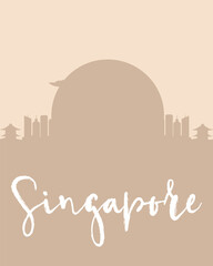 City poster of Singapore with building silhouettes at sunset