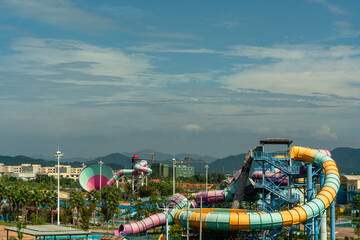 An amusement park in the outskirts of Shangrao, Jiangxi, China