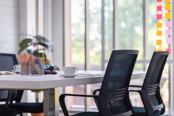 Office spaces, Office supplies on table in modern office room, Business office