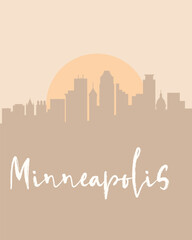 City poster of Minneapolis with building silhouettes at sunset