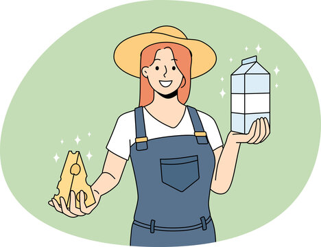 recommend clip art: Female farmer offer organic dairy products
