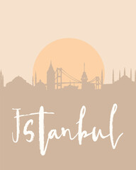 City poster of Istanbul with building silhouettes at sunset