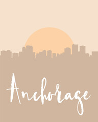 City poster of Anchorage with building silhouettes at sunset