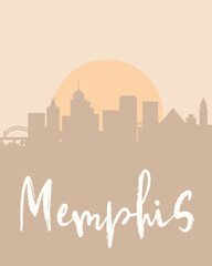 City poster of Memphis with building silhouettes at sunset
