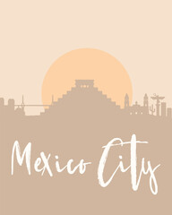 City poster of Mexico City with building silhouettes at sunset