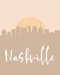 City poster of Nashville with building silhouettes at sunset