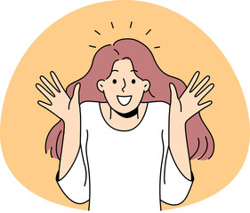 Happy woman feel shocked and stunned