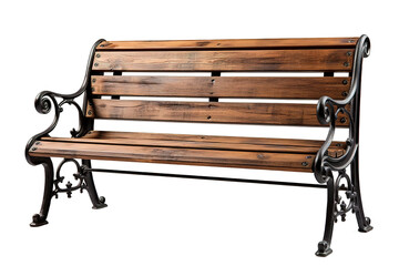 Wooden Park Bench Isolated on Blue Studio Background with Text Space isolated on PNG Background. Generative Ai.