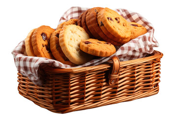  Heap of cookies in a basket  isolated on PNG Background. Generative Ai.