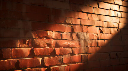 Light shining on a vintage old brick wall, grunge brick wall background.